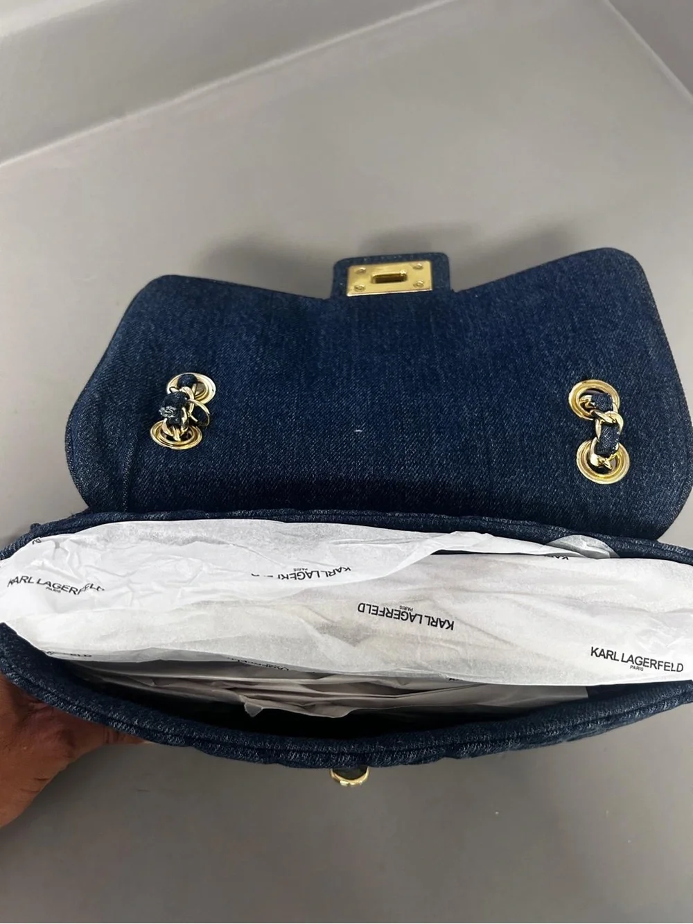 KARL LAGERFELD PARIS Blue Quilted Turn Lock Chain Strap Shoulder Bag